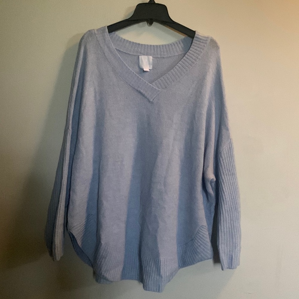 Light Blue V-Neck Women's Sweater